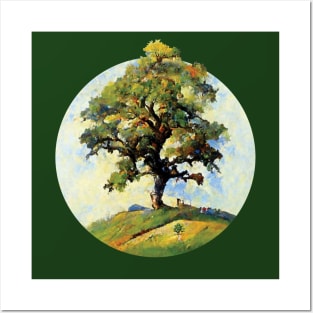 Old Oak On Hilltop Painting | Tree Posters and Art